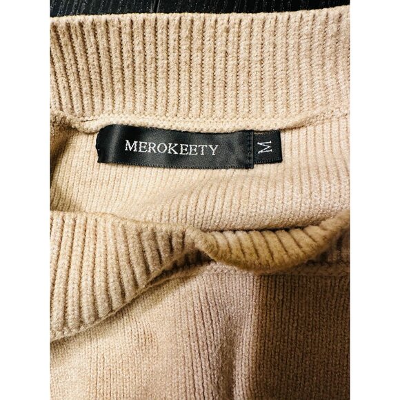 Merokeety Women Striped Tan-White Cropped Effortless Casualwear Belly Sweater M - Picture 4 of 8